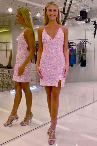 Sheath V-Neck Sequins Homecoming Dress