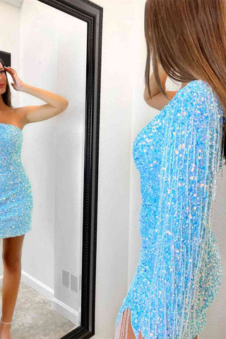 Sheath Long Sleeve Fringe Sequins Homecoming Dress