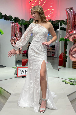 Meerjungfrau One-Shoulder Langarm-Ballkleid aus Spitze