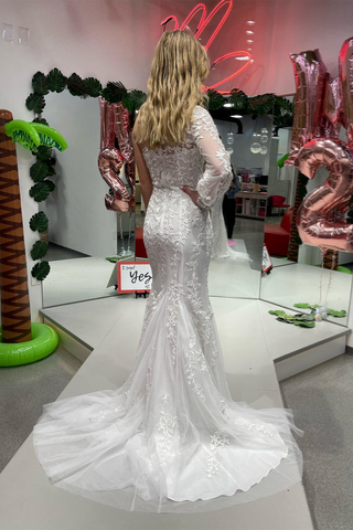 Meerjungfrau One-Shoulder Langarm-Ballkleid aus Spitze