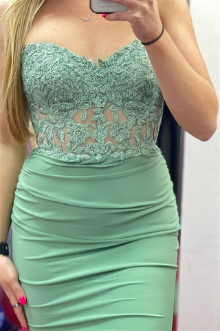 Mermaid Strapless Appliques Satin Long Prom Dress