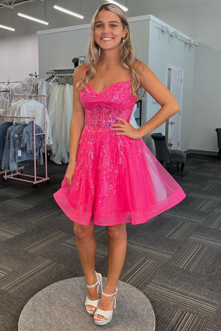 A-Linie Spaghettiträger Pailletten Tüll Homecoming Kleid