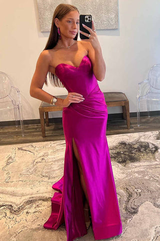 Mermaid Sweetheart Satain Prom Dress with Slit