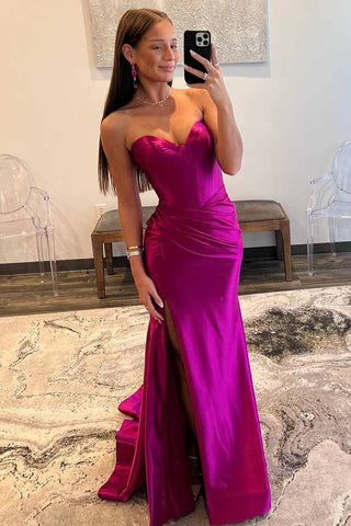 Mermaid Sweetheart Satain Prom Dress with Slit