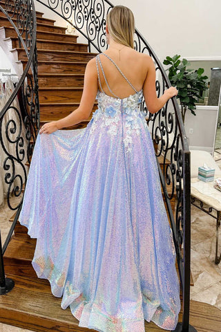 One Shoulder 3D Flowers Sequin Long Formal Dress