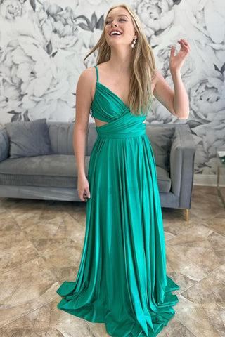 Smaragdgrünes, plissiertes A-Linien-Ballkleid