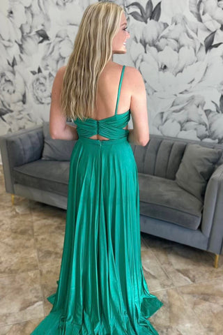 Smaragdgrünes, plissiertes A-Linien-Ballkleid