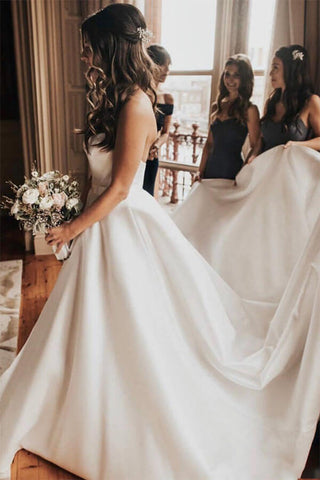 Fabulous Ivory Satin Ball Gown Sweetheart Wedding Dresses, Bridal Gown