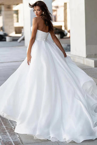 Glamorous Satin A-line Sweetheart Modest Wedding Dresses With Pearls