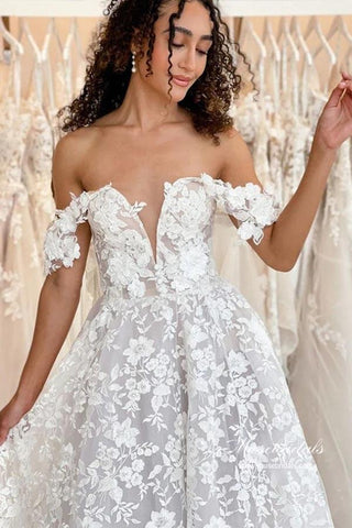 Gorgeous A-line Off-the-Shoulder Wedding Dresses With Lace Appliques