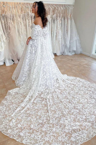 Gorgeous A-line Off-the-Shoulder Wedding Dresses With Lace Appliques