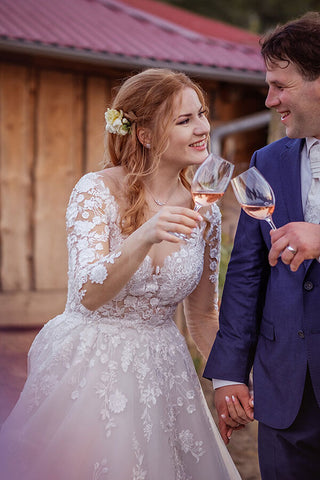 Gorgeous Tulle Lace Illusion Neck Long Sleeves Wedding Dresses