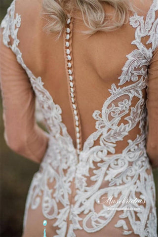Gorgeous Tulle Mermaid Long Sleeves Wedding Dresses With Appliques