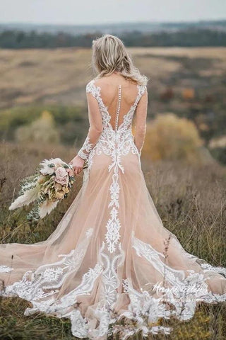 Gorgeous Tulle Mermaid Long Sleeves Wedding Dresses With Appliques