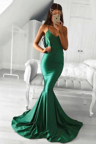 Mermaid Elastic Satin V-neck Backless Prom Dresses, Party Dress