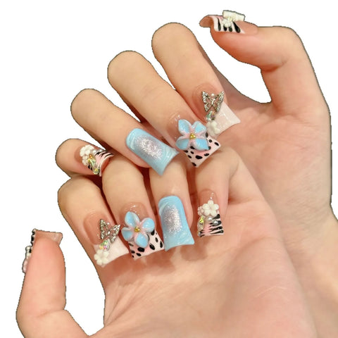 Own Brand Custom Design Short Duckbill 3D Floral Flower Handmade Nail Art