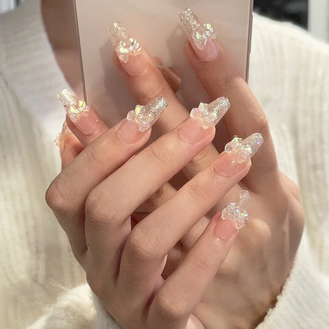 Aurora Bow Glitter Nail Stickers, Detachable Artificial Nails, Ready-to-wear, Handcrafted