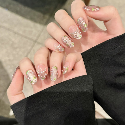 High Quality Handmade  Press on Nails Luxury 3D Hand-painting Flower Acrylic Thick Artificial Nails Set