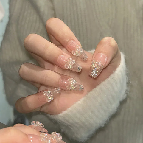 Aurora Bow Glitter Nail Stickers, Detachable Artificial Nails, Ready-to-wear, Handcrafted