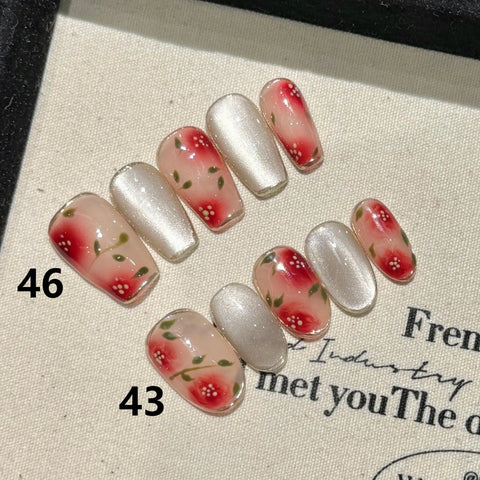 Press on Nails Set with Tool Pack Glitter Cat Eye Flower Nail Art for Summer