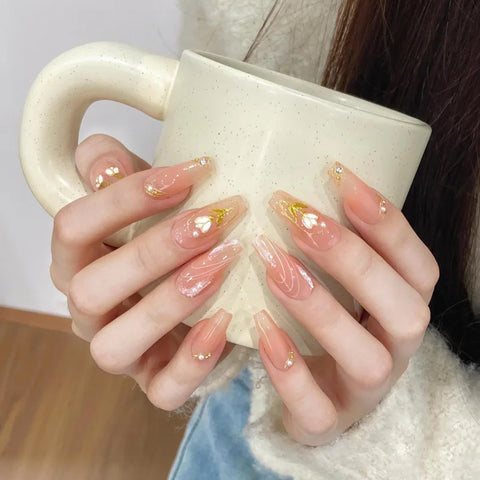 New Design Coffin 3D Art Handmade Tulip Full Cover Press on Nails Long Lasting 10Pcs False Nails