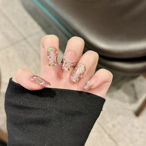 High Quality Handmade  Press on Nails Luxury 3D Hand-painting Flower Acrylic Thick Artificial Nails Set