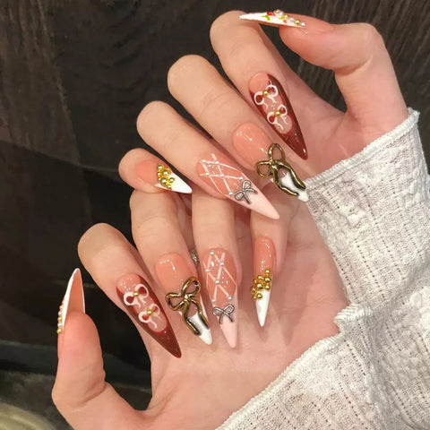 Press on Nails Nude False Nails Artificial Fingernails French Almond Reusable Acrylic False Nails