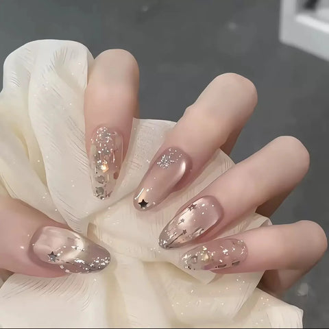 Press on Nails Nude False Nails Artificial Fingernails French Almond Reusable Acrylic False Nails