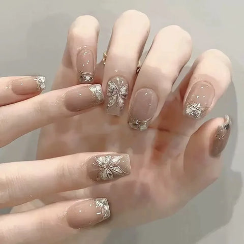 Press on Nails Nude False Nails Artificial Fingernails French Almond Reusable Acrylic False Nails