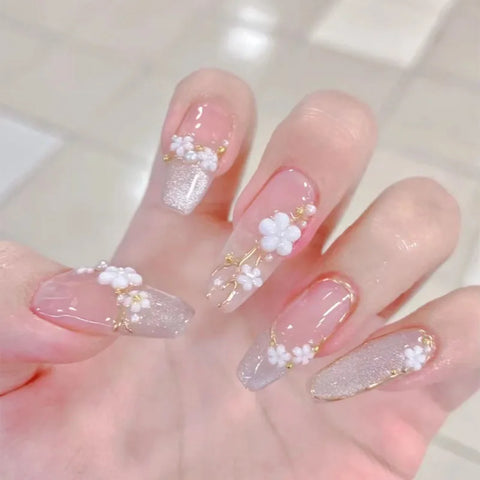 Handmade 10pcs/Set Stick on Nails 3D Flower Nail Art Ballerina Shape Fashionable Trending Ins False Nails