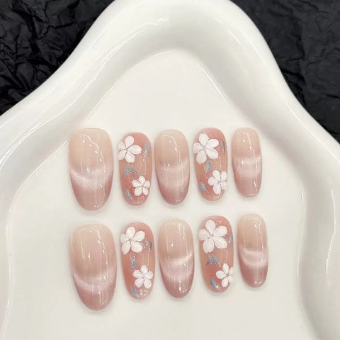 Press on Nails Nude False Nails Artificial Fingernails French Almond Reusable Acrylic False Nails