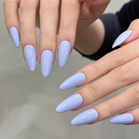 Handmade Press on Nails Simple and Elegant Almond-shaped Nail Tips in Light Purple for Everyday Wear