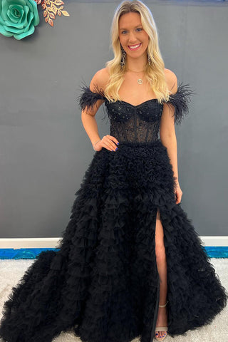 A-Linien-Ballkleid aus Tüll mit Herzausschnitt und Schlitz