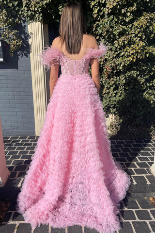 A-Linien-Ballkleid aus Tüll mit Herzausschnitt und Schlitz