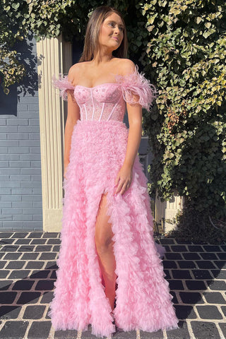 A-Linien-Ballkleid aus Tüll mit Herzausschnitt und Schlitz