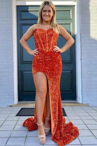 Sheath Sweetheart Sequins Prom Dress with Slit
