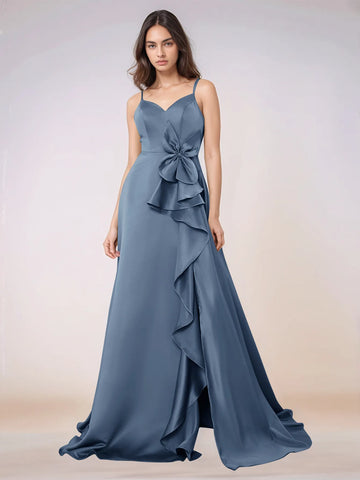 Waist Bow Spaghetti Strap A-line Bridesmaid Dress