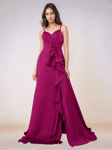 Waist Bow Spaghetti Strap A-line Bridesmaid Dress