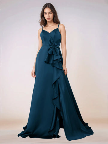 Waist Bow Spaghetti Strap A-line Bridesmaid Dress