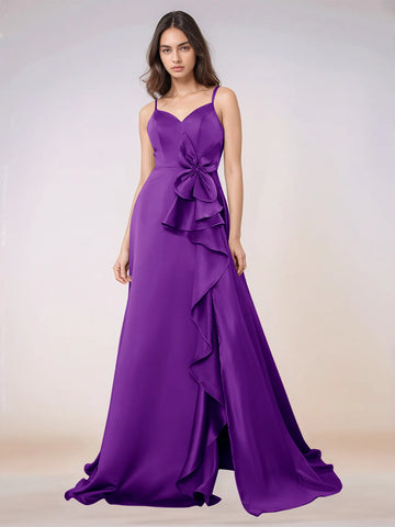 Waist Bow Spaghetti Strap A-line Bridesmaid Dress