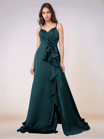 Waist Bow Spaghetti Strap A-line Bridesmaid Dress