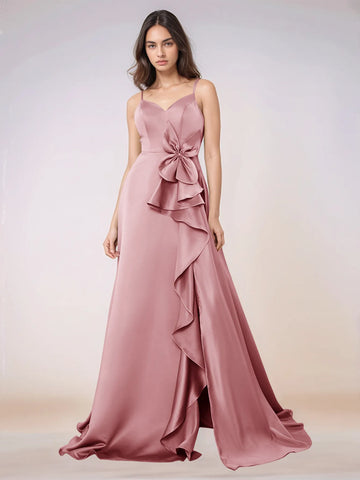 Waist Bow Spaghetti Strap A-line Bridesmaid Dress