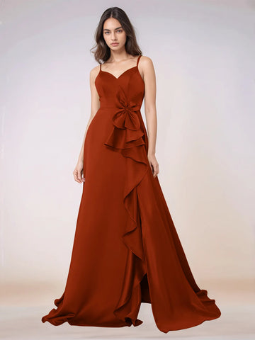 Waist Bow Spaghetti Strap A-line Bridesmaid Dress