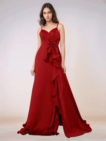 Waist Bow Spaghetti Strap A-line Bridesmaid Dress