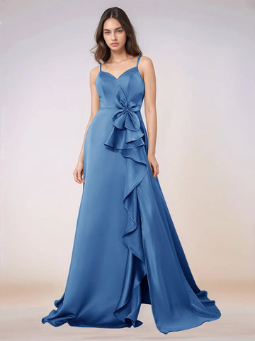 Waist Bow Spaghetti Strap A-line Bridesmaid Dress