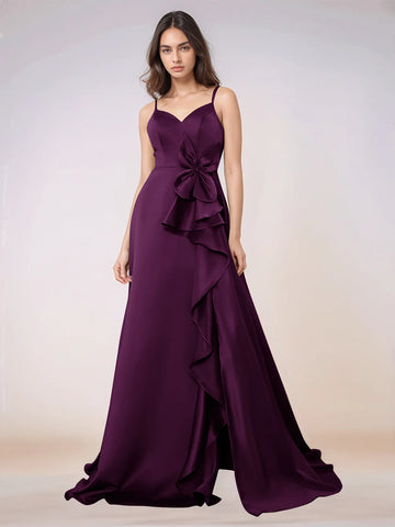 Waist Bow Spaghetti Strap A-line Bridesmaid Dress