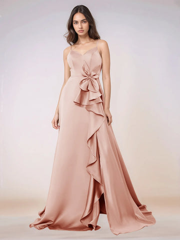 Waist Bow Spaghetti Strap A-line Bridesmaid Dress