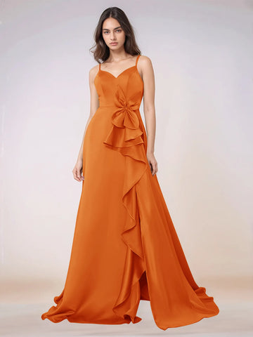Waist Bow Spaghetti Strap A-line Bridesmaid Dress