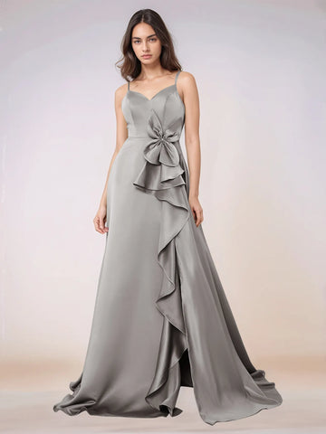 Waist Bow Spaghetti Strap A-line Bridesmaid Dress