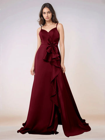 Waist Bow Spaghetti Strap A-line Bridesmaid Dress